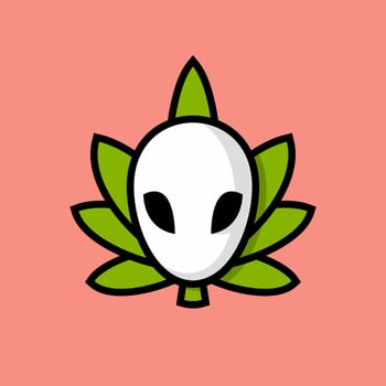 Skull with weed leaf cartoon, flat design style vector