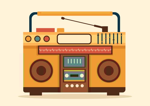 Retro Radio Player Style for Record, Old Receiver, Interviews Celebrity and Listening to Music in Template Hand Drawn Cartoon Flat Illustration vector
