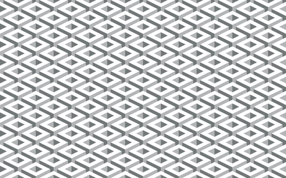 Black and white seamless vector geometric pattern. Monochrome repeating pattern. Three-dimensional optical abstract background with holed cubes.