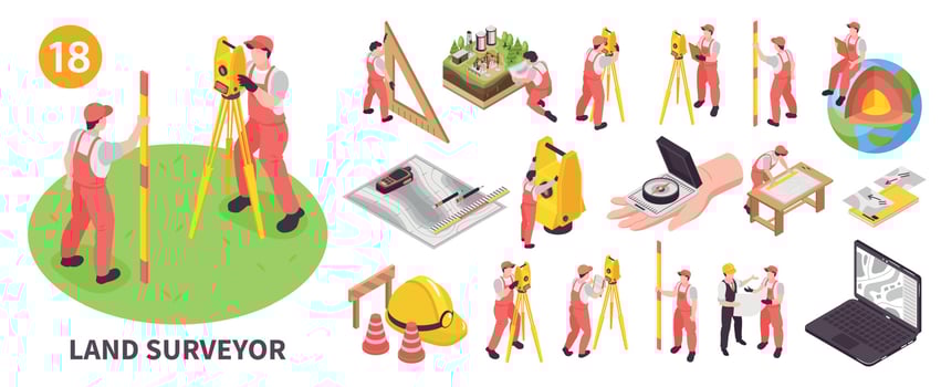 Isometric Engineer Surveyor Set vector