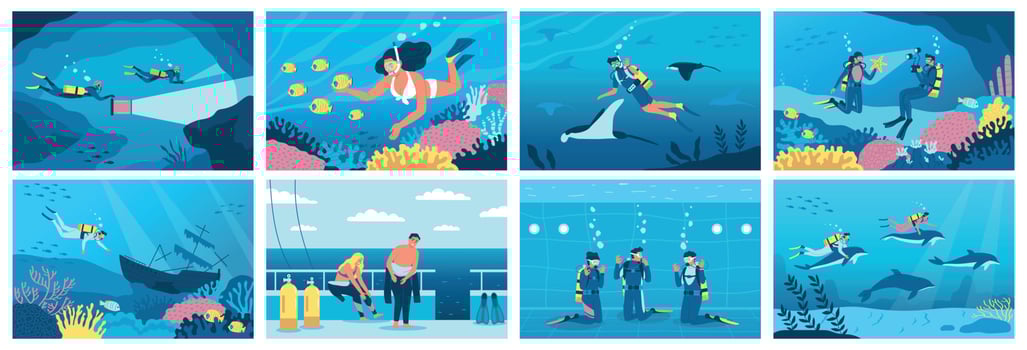 Diving Flat Set vector