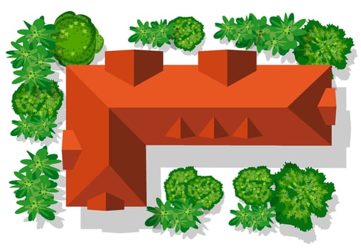 Top view of the city. Urban street with houses and trees 3D illustration vector