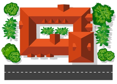 Top view of the city. Urban street with houses and trees 3D illustration vector