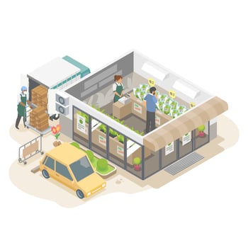 organic vegetable herb freshly foods retail shop store market clean foods transport isometric vector