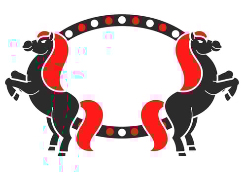 Silhouettes of rearing horses. With place for your text. For circus advertisements, advertising. Simple flat vector illustration.