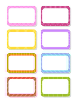 Set stickers for design. Empty template. Name tags, gift labels. Perfect for folders, daily journals, notebooks, lunch bags, pencil boxes. Rectangular label. Color vector isolated illustration.