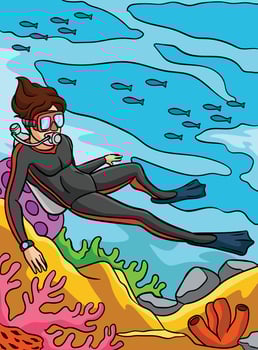 Scuba Diving Colored Cartoon Illustration vector