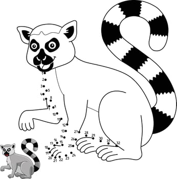 Dot to Dot Katta Animal Isolated Coloring Page vector