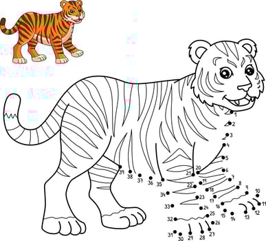 Dot to Dot Tiger Isolated Coloring Page for Kids vector