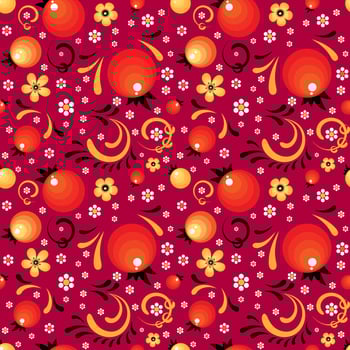 Red Currant floral pattern like a Khokhloma style vector