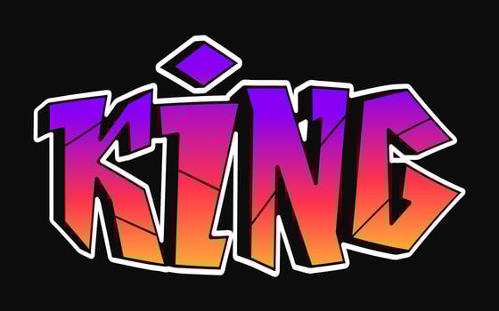 King word trippy psychedelic graffiti style letters.Vector hand drawn doodle cartoon logo king illustration. Funny cool trippy letters, fashion, graffiti style print for t-shirt, poster concept vector