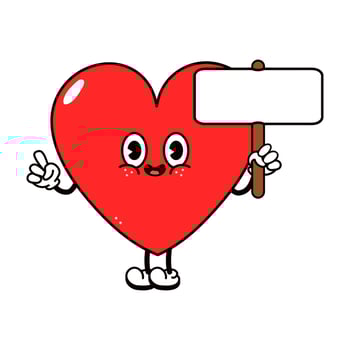 Cute funny heart with an inscription character. Vector hand drawn traditional cartoon vintage, retro, kawaii character illustration icon. Isolated on white background. Heart character