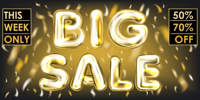 Big Sale black banner with golden balloon lettering vector