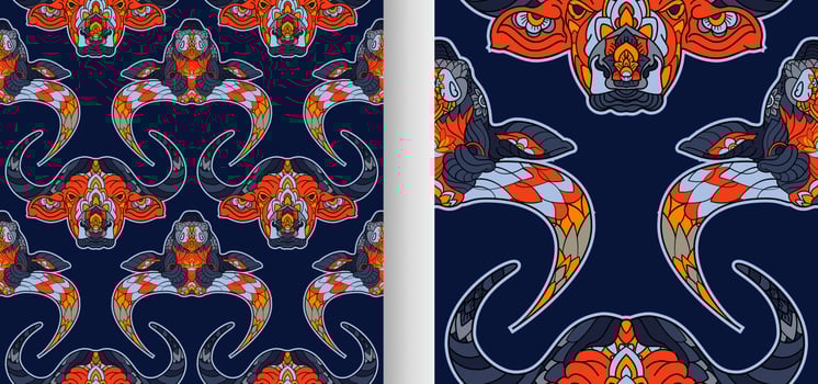 Lunar Year 2021 seamless pattern with bull head vector