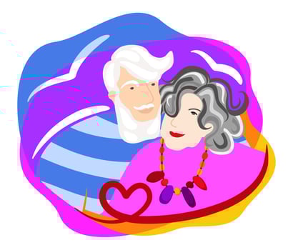 Elderly couple in love. Vector bright family concept. Happy Valentine Day.