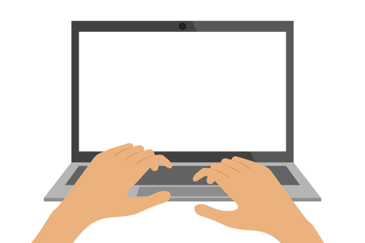 Laptop and hands on keyboard png