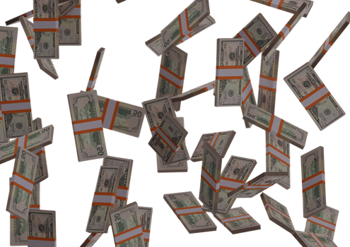 fifty dollar stack of money, 3D render, illustration, Dollar Bills isolated on background png