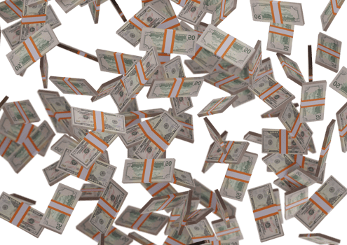fifty dollar stack of money, 3D render, illustration, Dollar Bills isolated on background png
