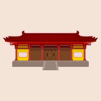 Editable Wide Traditional Chinese House Building Vector Illustration for Artwork Element of Oriental History and Culture Related Design