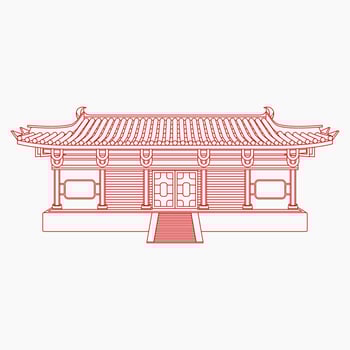 Editable Traditional Wide Chinese Building Vector Illustration in Outline Style for Artwork Element of Oriental History and Culture Related Design