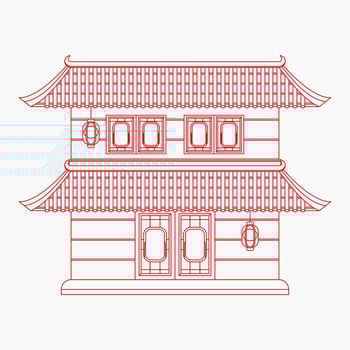 Editable Traditional Two Roofs Chinese Building Vector Illustration in Outline Style for Artwork Element of Oriental History and Culture Related Design