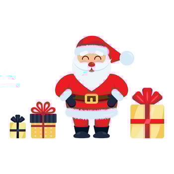 Cute funny Santa Claus with gift boxes. vector illustration