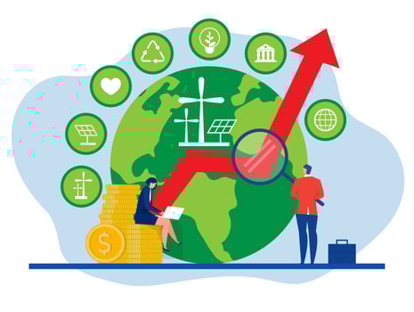 Global business investment . Growth business investment in environment and clean industry. business invest energy sources World environment day,  nature saving.Flat vector illustration
