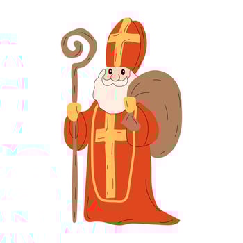 Saint Nicholas christmas character vector set. Saint Nicholas christmas characters with standing pose and happy expression holding gifts and letter element for xmas design collection. Vector