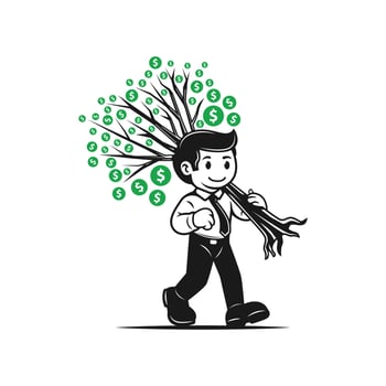 business man walking holding trees money vector illustration
