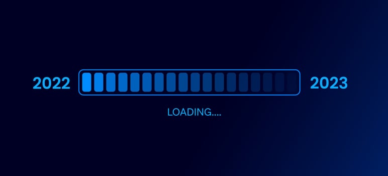 Loading New Year 2022 to 2023. Progress Bar with blue background. Happy New Year 2023. vector