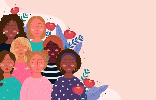 Multiracial Women Background Template with Floral vector