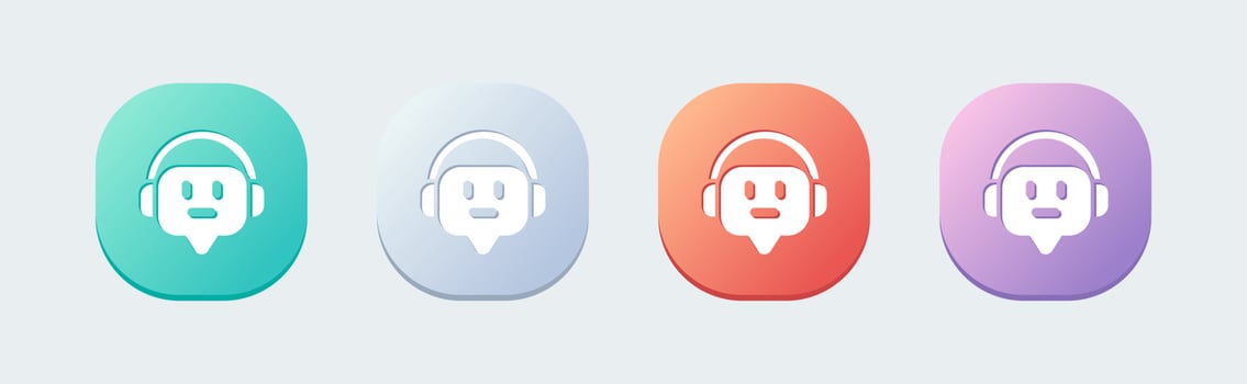 Chat bot solid icon in flat design style. Artificial support signs vector illustration.