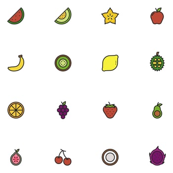 Set of Fruit Filled Line Color Icon vector