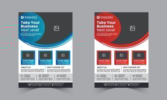 A4 size Vertical corporate flyer or banner template design for your brand or company with creative, eye catching, professional and modern shape vector