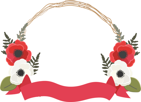 red and white anemone or poppy flower wreath frame png