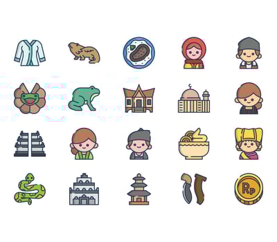 Indonesia country and culture icon set vector