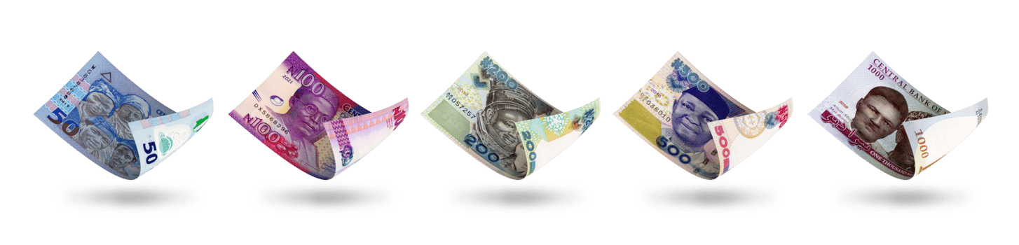 Set of Nigerian Naira notes denominations png