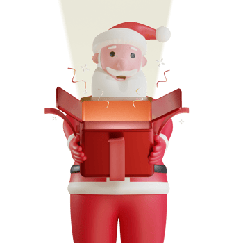 3d santa claus opening surprise box png