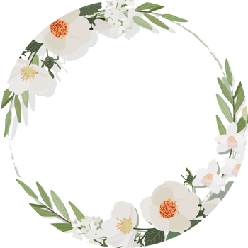 white camellia flower background wreath frame with Thank you sticker flat style png