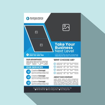 A4 size Vertical corporate flyer or banner template design for your brand or company with creative, eye catching, professional and modern shape vector