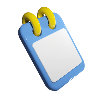 Blank render of 3d note pad with white paper. Ui element for business with nobody. Spiral reminder agenda in blue and yellow png