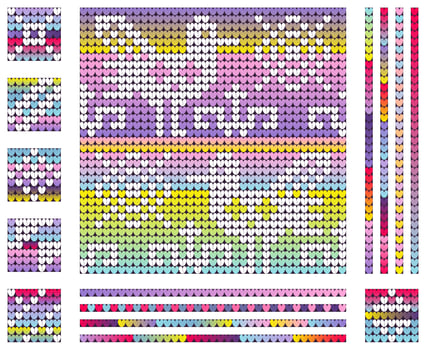 Neon colors gradient Christmas knitting pattern with birds vector