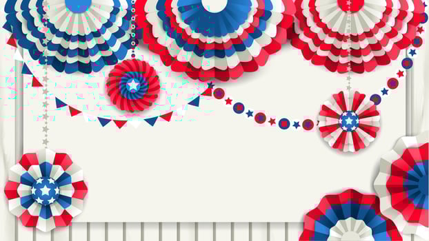 Patriotic poster with paper fans hanging on a wooden fence vector