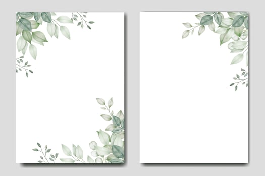 Wedding invitation Card Template With Green Leaves Watercolor vector