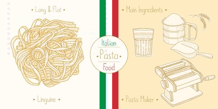 Cooking italian food Linguine Pasta, ingredients and equipment vector