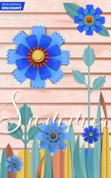 Summer discount banner by cut paper cornflowers vector