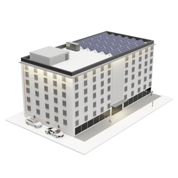 Apartment house roof with solar panels electric car charger in building smart home solar house 3d illustration png