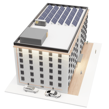 Apartment house roof with solar panels electric car charger in building smart home solar house 3d illustration png