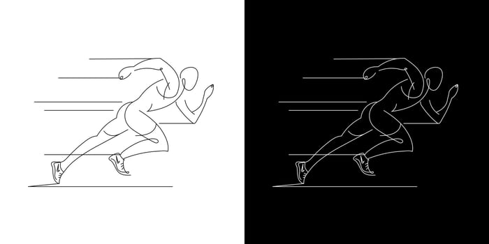 Line drawing of young man athlete runner focus sprint run. Individual sport, competitive concept. Dynamic single line draw design vector illustration for running competition poster.Vector illustration