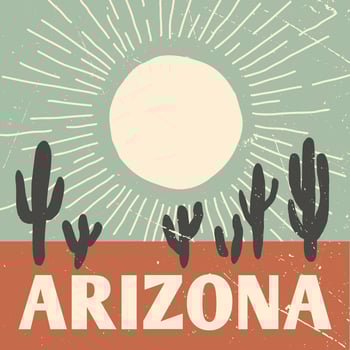 Arizona desert with mountain graphic print design for t shirt. Vintage graphic for apparel, sticker, batch, poster and background. Outdoor western vintage artwork. Arizona Vibe vector